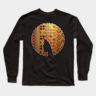 Afro Hair Woman with African Pattern, Black History Long Sleeve T-Shirt